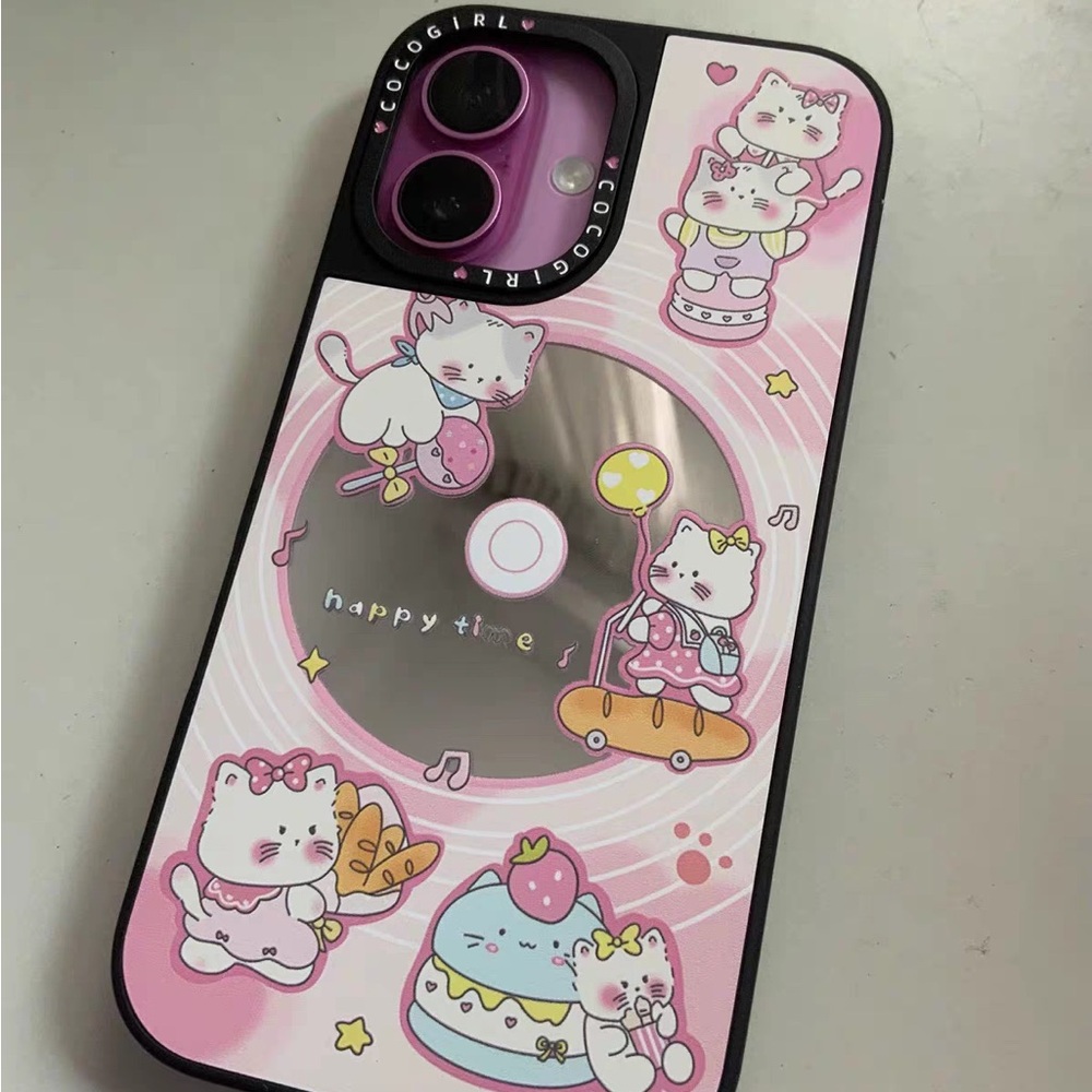 Cute Pink Cat Skateboard Phone Case - Compatible
